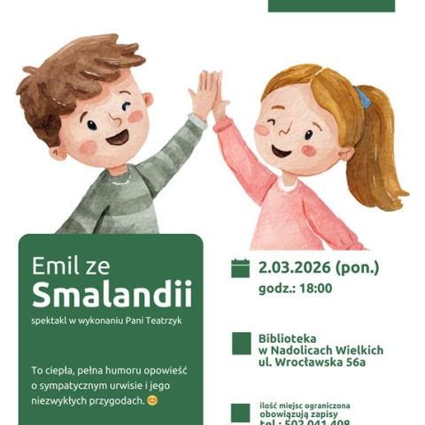 "Emil ze Smalandii" - przedstawienie Pani Teatrzyk w Bibliotece w Nadolicach