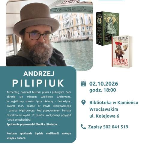 Spotkanie z Andrzejem Pilipiukiem w Bibliotece w Kamieńcu Wrocławskim