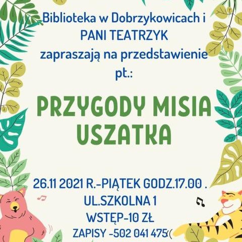 "Przygody Misia Uszatka" - przedstawienie Pani Teatrzyk w Bibliotece w Dobrzykowicach