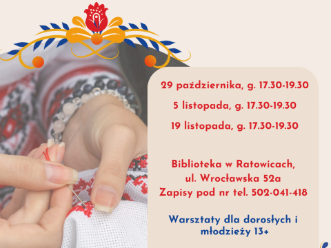 Zapraszamy na Warsztaty Hafciarskie do Biblioteki w Ratowicach