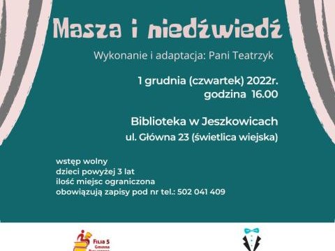 Zapraszamy na spotkanie z Panią Teatrzyk w Bibliotece w Jeszkowicach