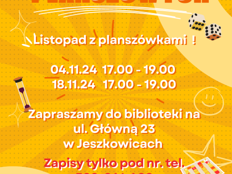 Listopad z planszówkami w Bibliotece w Jeszkowicach!