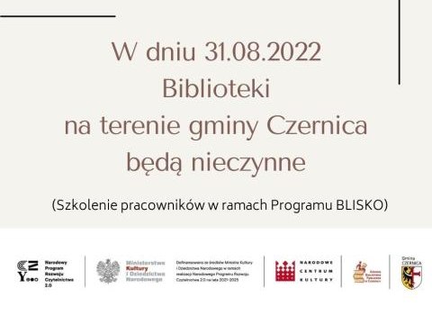 BIBLIOTEKI BĘDĄ NIECZYNNE W DNIU 31.08.2022