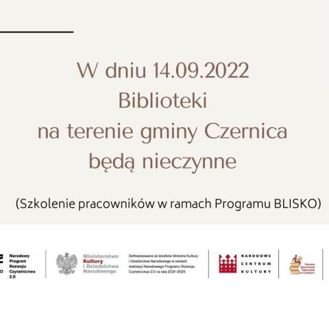 BIBLIOTEKI BĘDĄ NIECZYNNE W DNIU 14.09.2022