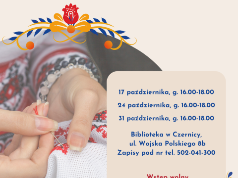 Zapraszamy na Warsztaty Hafciarskie do Biblioteki w Czernicy